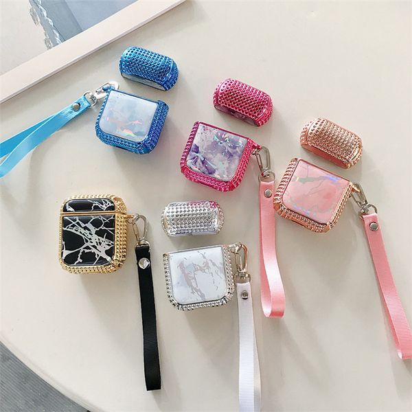 

glitter crystal joint with marble earphone cover for apple airpods 1 2 charging case