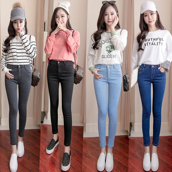 

Plus Size High Waist Stretch Washed Jeans Woman Denim Pants Befree Trousers For Women Pencil Skinny Jeans Light Blue Gray Black