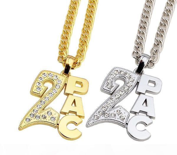 

fashion gold silver hip hop vintage 2pac pendant necklace bling hip hop crystal jewelry for men women with gift box