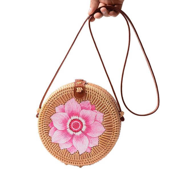 

round women rattan bag handmade petal rattan shoulder beach bag crossbody sunflower, flower style