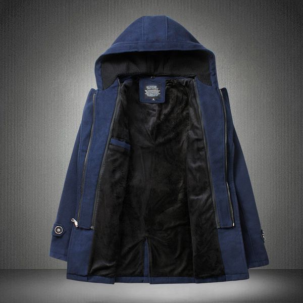 

men's wool & blends winter men jacket plus size woolen coat jackets overcoat male coats casaco inverno masculino kj246, Black