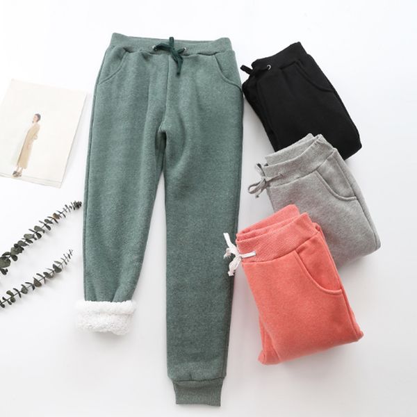 

women cashmere pant winter thick lambskin pants warm female casual pants loose harlan long trousers, Black;white
