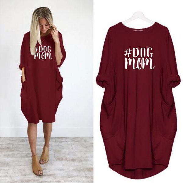 

new fashion dog mom dresses woman party night loose pockets midi dress female harajuku streetwear vestidos drop shipping, Black;gray