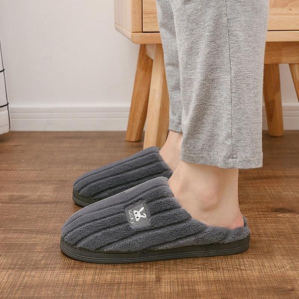

mens house slipper winter warm plush flip flops women's couples warm non-slip floor slippers home bedroom slippers shoes, Black