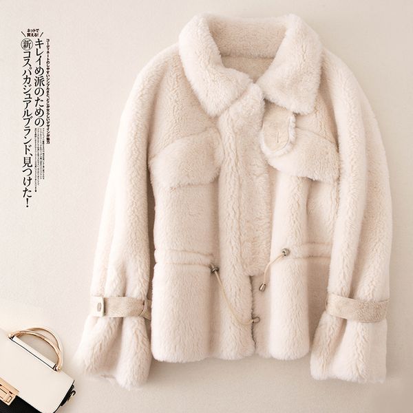 

19 fashion trendy short paragraph lapel zipper wool coat warm and comfortable full sleeve coat granular velvet long-haired, Black