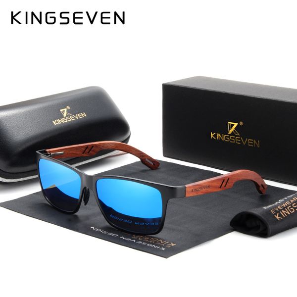 

kingseven designer handmade women sunglasses men polarized natural bubinga wooden+aluminum fashion sun glasses square uv400, White;black