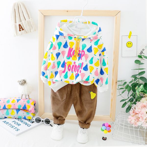 

2019 plus velvet children's clothing for boys and girls plus velvet sweater + pants suit casual outing clothing, White