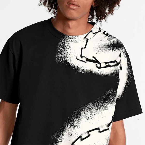 

2020fw chain printing tee back yellow sticker short sleeves men women couple casual simple street skateboard t-shirt crew neck hfhltx035, White;black