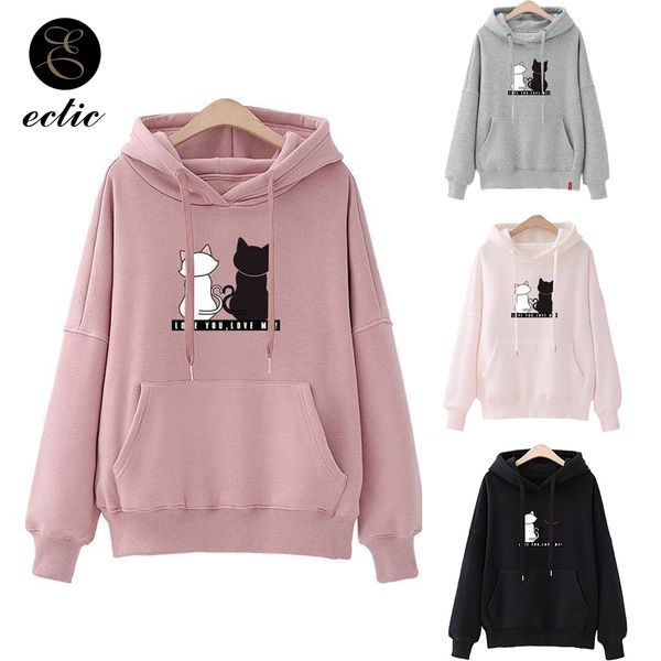 

winter pullover sweatshirts women cat kawaii poleron mujer 2020 kangaroo pocket hoodie school korean streetwear oversized hoodie, Black