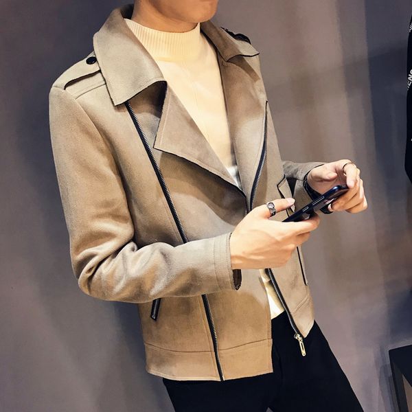 

men deer suede coat 2018 new style spring and autumn korean-style trend slim fit oblique zipper youth handsome jacket men's, Black;brown