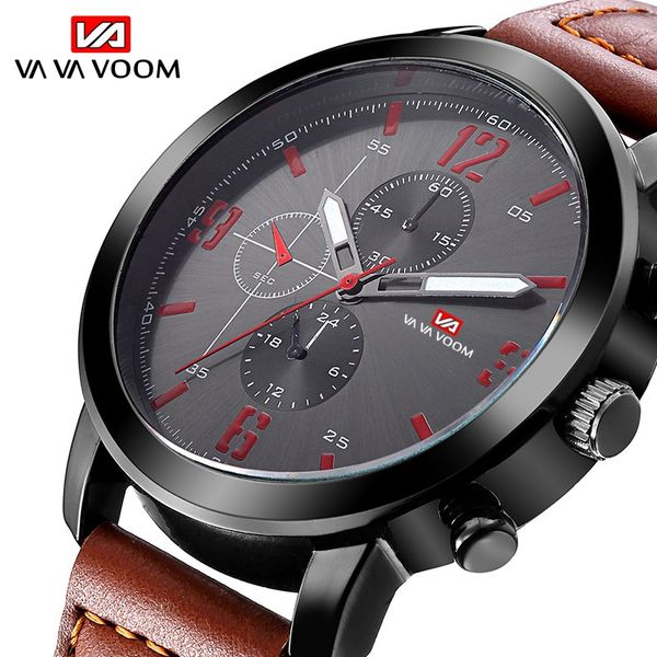 

va va voom 2019 new waterproof sports watch stylish leather strap quartz men's leisure business men's watch _watch, Slivery;brown