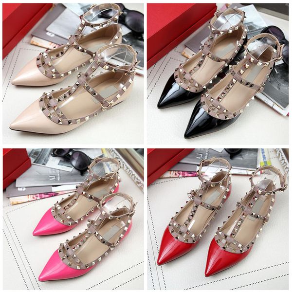 

brand designer luxury lady shoes 2020 genuine leather pointed rivet flat shoes women work party wedding fashion shoes, Black