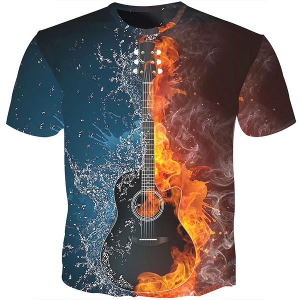 

новые мужчины / женщины огонь и лед гитара тяжелая музыка 3d печати последние harajuku стиль лето майка топ тис плюс размер стиль снаряжение, White;black