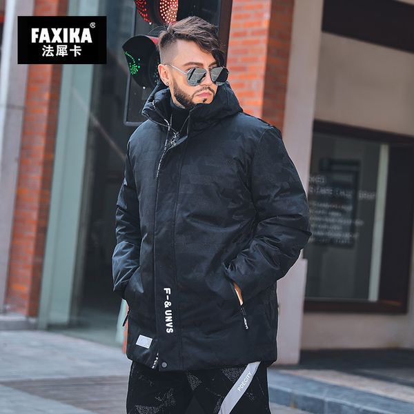 

faxika big yards men's letters printing hooded jacket fertilizer increase fat fat cotton clothes in winter, Black