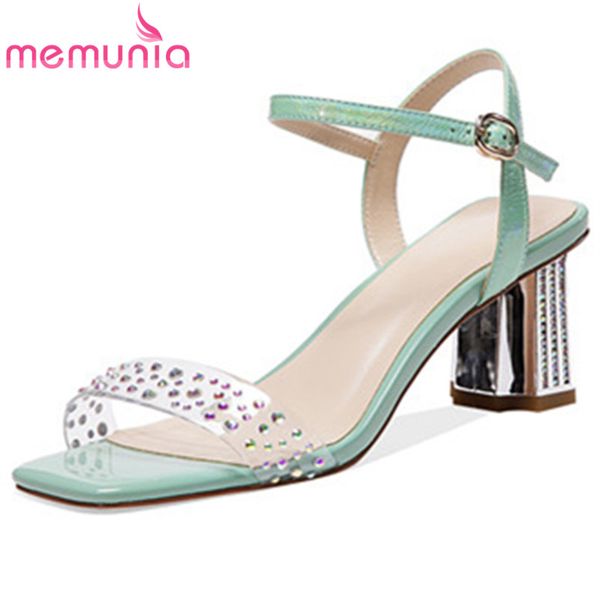 

memunia 2020 new arrive 5.5cm square high heel casual party shoes women sandals pvc crystal summer sandals laides, Black