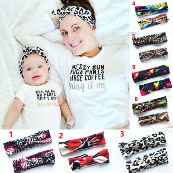 

2pcs women kids baby girls floral elastic bow knotted turban headwear hair band headbands headwear bandanas, Blue;gray