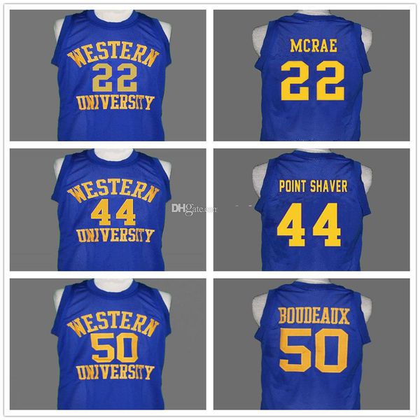 Western University Blue Chips Movie Basketball Jersey 50 Shaq Neon Boudeaux 44 Tony The Point Shaver 22 Anfernee Hardaway Butch Mcrae Maglie Uomo