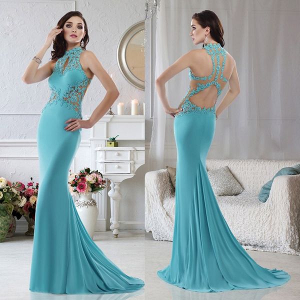 Elegante sirena Janique Abiti per la madre della sposa Halter Hollow Applique in pizzo Plus Size Abito da cerimonia nuziale Sweep Train Abiti da sera