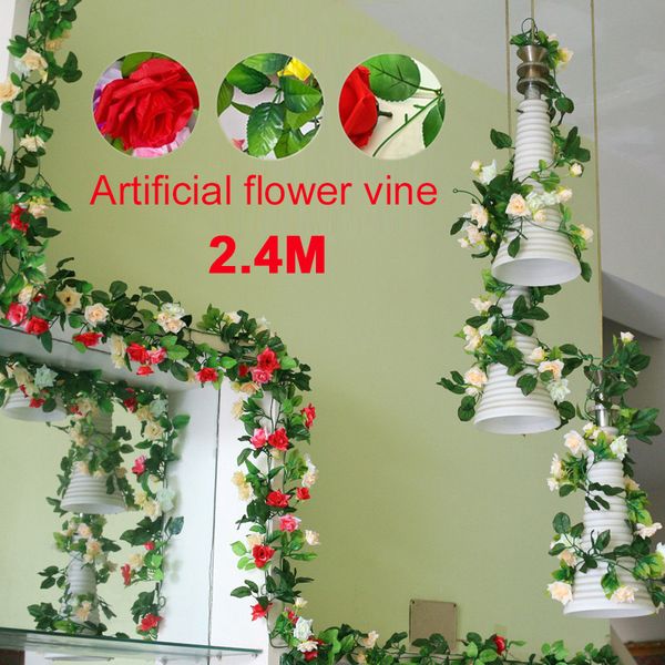 

simulation rose vines 2.4m fake plant ornament wedding decoration festive rose flower string artificial flowers