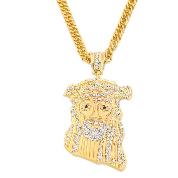

mens gold tone silver color stardust crown jesus pendant cuban necklace chain