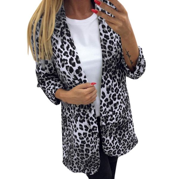 

office lady blazer long sleeve leopard printed women autumn spring suit jacket work cardigan outwear blazer negro mujer #32, White;black