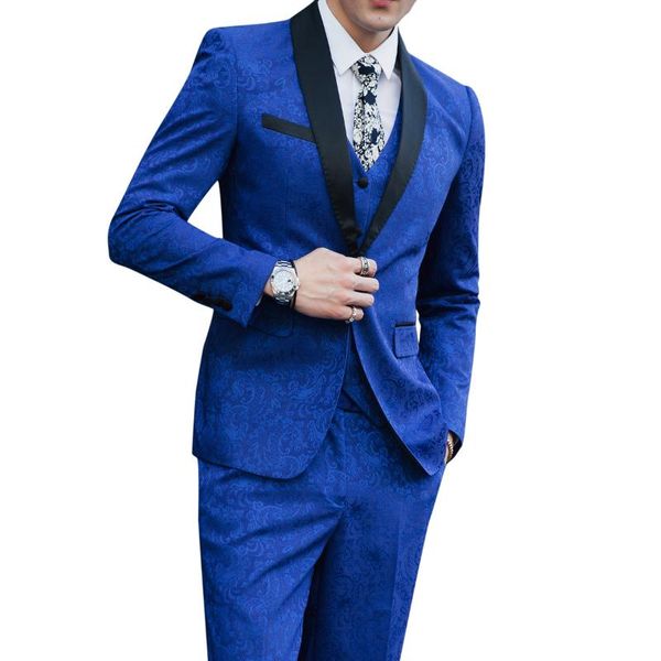 

men's suits & blazers 3 pieces royal blue men tuxedo suit smoking mariage traje novio sur mesure heren kostuums costume homme, White;black