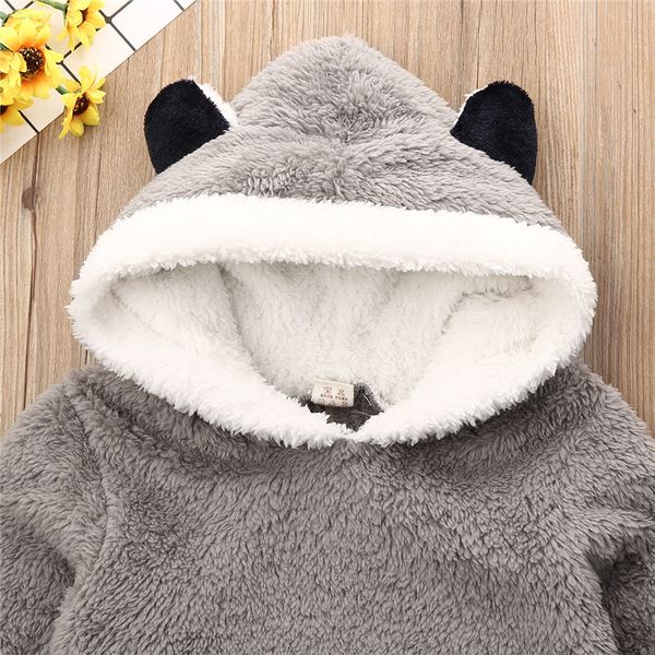 

toddler baby boys winter clothes pullover animal print cute sweatshirts long sleeve fleece hooded one pieces, Black