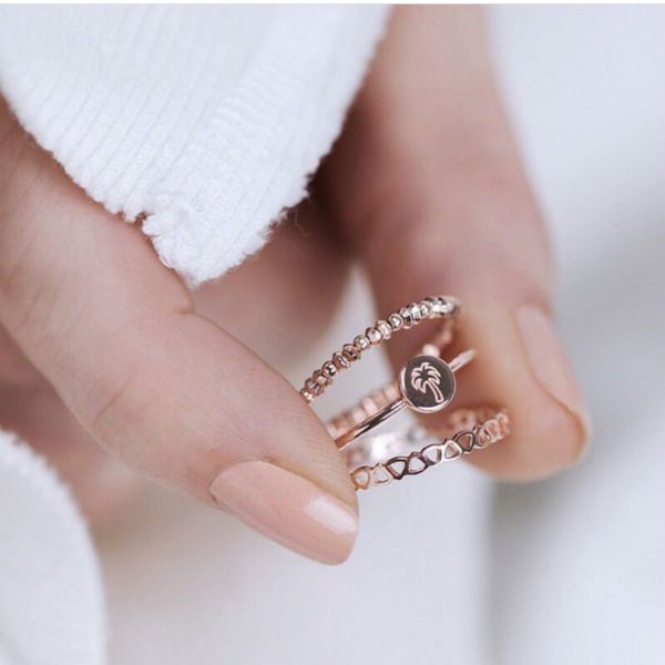 2019 nova cor de rosa de ouro folhas em forma de anel de casamento para as mulheres Vintage jóias anéis de noivado 3 pçs / set