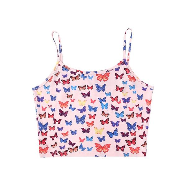 

2020 summer women's vest sleeveless bustier cartoon butterfly print crop fashion outdoor tank, White
