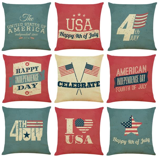 Independence Day Linen Cushion Covers Home Office Sofa Square