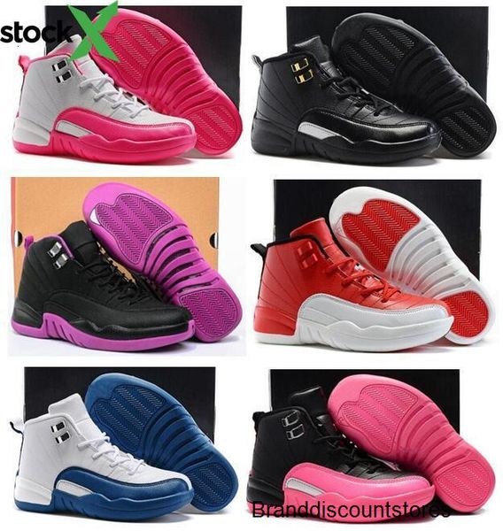 

boys girls 12 12s gym red hyper violet purple kids basketball shoes childrens pink white blue dark grey toddlers birthday gift with box