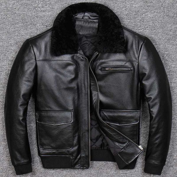 

men's genuine leather jacket men casual russian sheepskin denim jacket 2020, Black