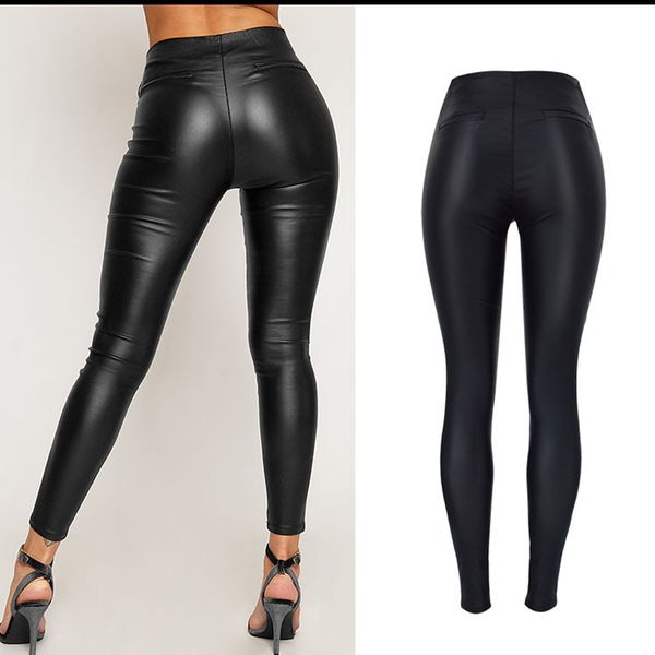 

2020 стройное тело худенькой женщины высокой талией искусственная кожа браслет женщины черный сексуальный карандаш джинсы брюки, Blue