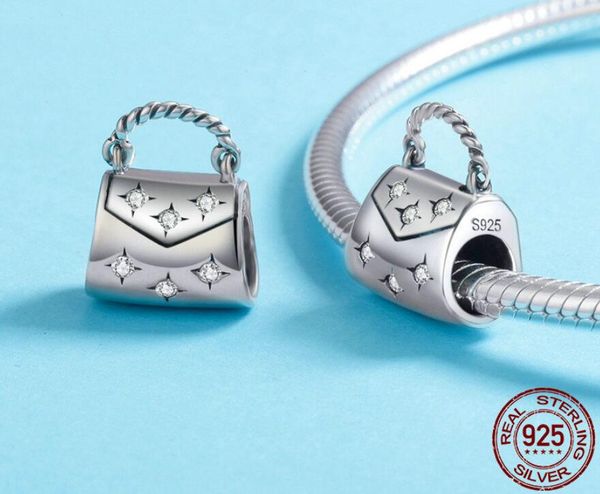 

fashion 925 sterling silver clear cubic zircon bright life handbag beads fit for women original brand bracelet gift, Bronze;silver