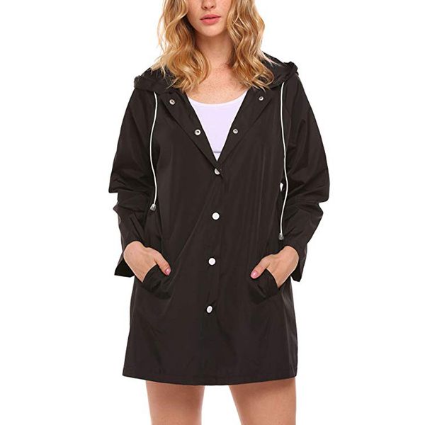 

women lightweight raincoat hooded button waterproof active outdoor jacket convenient abrigos trend coat feminino, Tan;black