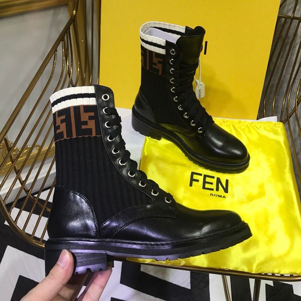 

fashion luxury womens high boots letter knitted socks casual martin boots hiking outdoor boots ladies winter boot with box, Black