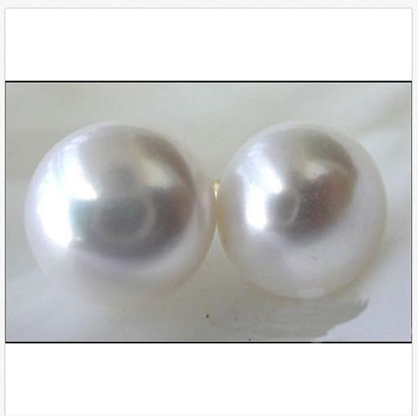 

perfect 13-14mm white south sea pearl 14k gold earrings, Golden;silver