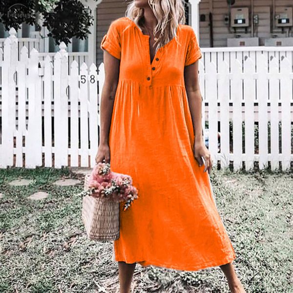 

2020 dress women casual linen solid v neckline roll up the sleeve dress splice button dress vestidos dropshipping vestidos g3, Black;gray