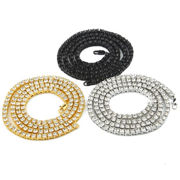 Hip Hop Bling Ice Out 1 Reihe Strass Tennis Kette Halskette Gold Silber Schwarz Halsketten für Männer Schmuck 18 