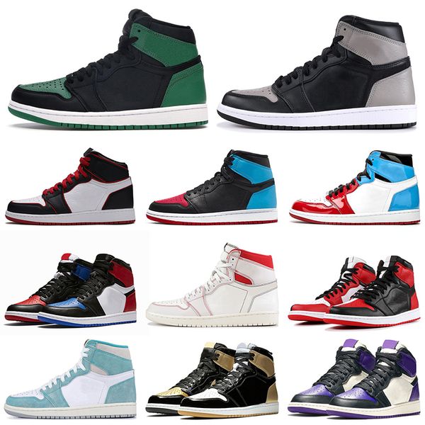 

discount jumpman 1s unc trainer basketball shoes chicago patent bloodline purple 1 athletics men women sports sneakers size 5.5-12