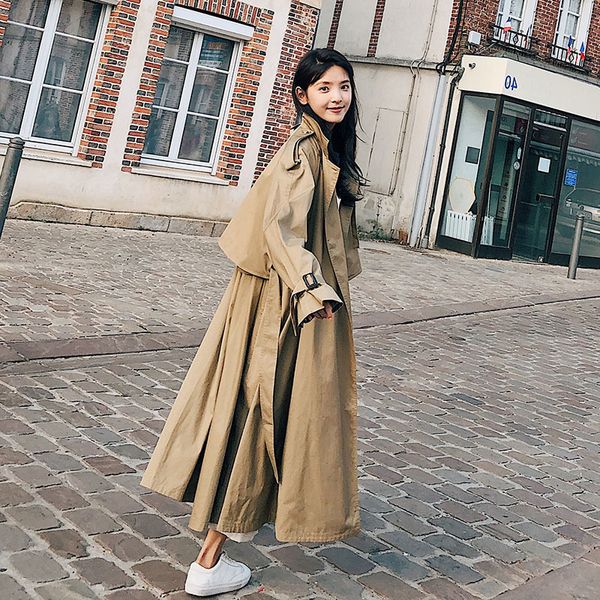 

women's trench coats british style 2021 spring's women long coat windbreaker stylish fashion ladies overcoats cloak with belt, Tan;black