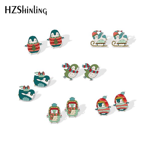 

2020 new happy penguin acrylic earrings gilft silver stud earring epoxy shrink dinks earrings, Golden;silver