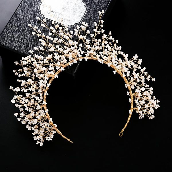 

trixy h193 wedding hair accessories pearl beads wedding bridal hair ornament jewelry bride headdress bridal headband, Golden;white