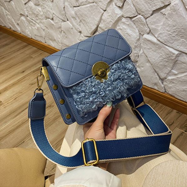 

winter soft plush square crossbody bags for women linnge wide strap shoulder bags luxury designer leather women handbag 2019 new