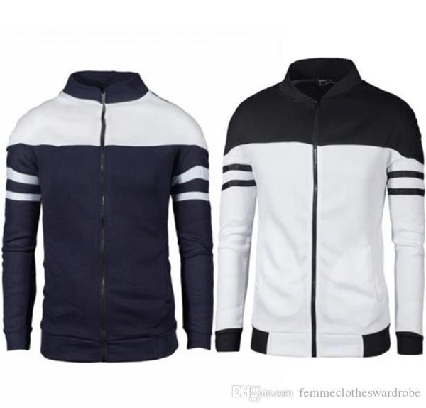 

stripe print coat plus size autumn zipper vertical collar pure cotton contrast color jacket male apparel luxury mens outerwear, Black