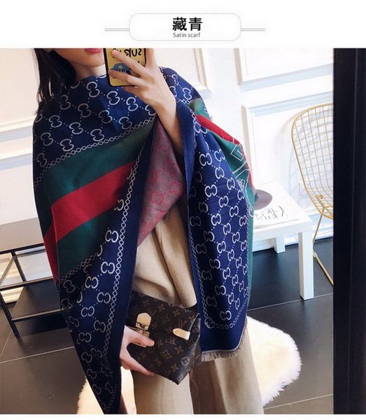 

2020 factory sell luxury celebrity design wool cashmere silk thread scarf silver thread wrap shawl letter printing, Blue;gray
