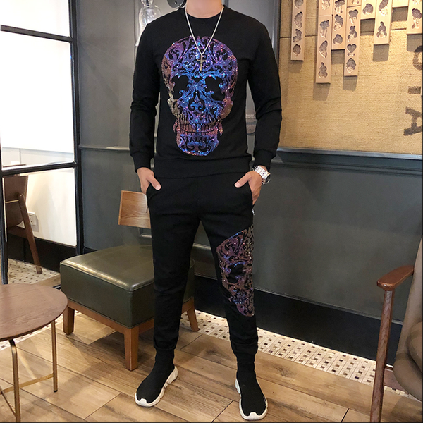 

new fashion selling men's leisure suit diamond skull casual men's sportswear suit, Gray