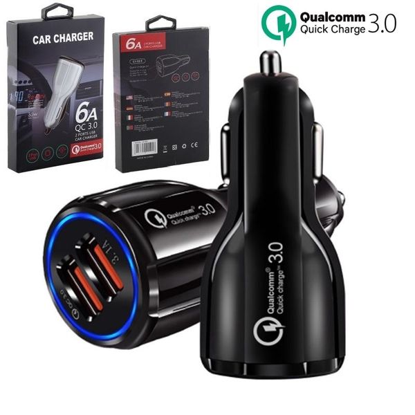 

qc 3.0 dual usb port car charger high speed quick charging car chargers 3.1a adapter for iphone 5 6 7 8 x samsung s8 s10 htc android phone