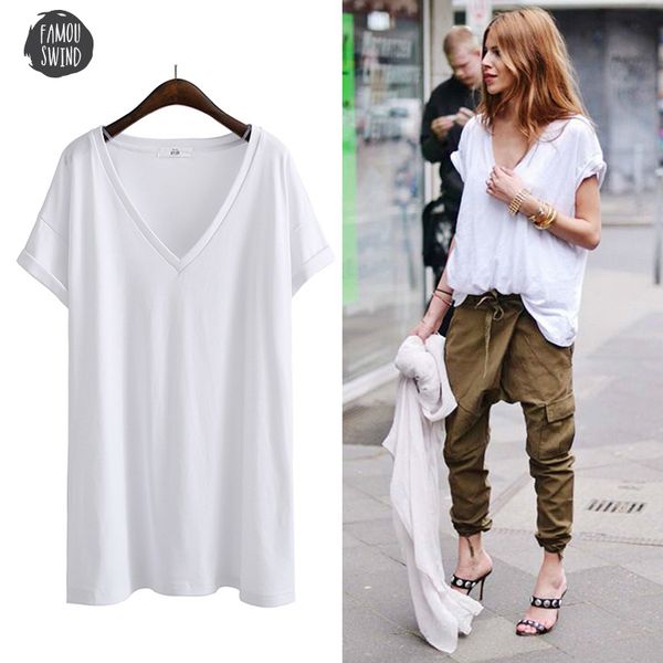 

summer t shirt women v neck color sleeves solid loose plus size black white gray tee shirt femme