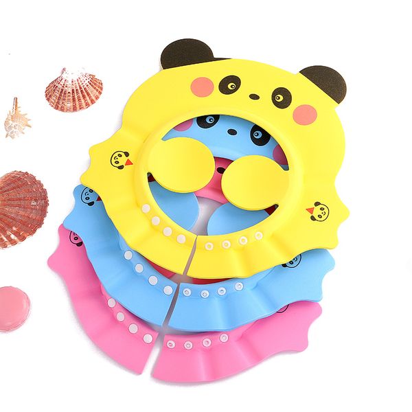 

kids baby cartoon panda shower cap adjustable waterproof shampoo cap children ear guard protect kids bath visor haircut hat
